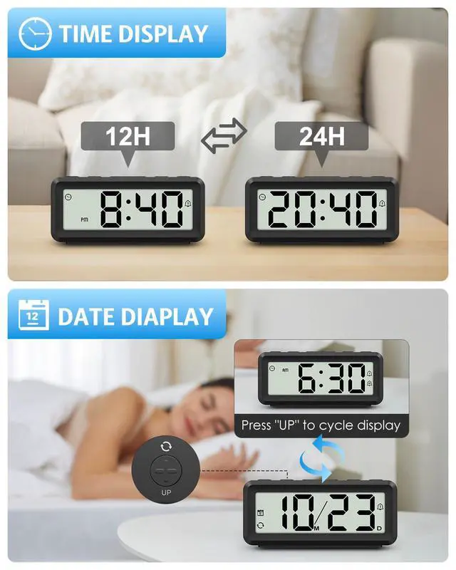 Alt view image 5 of 7 - Small Alarm Clock, Dual Alarms Snooze Magnetic Back