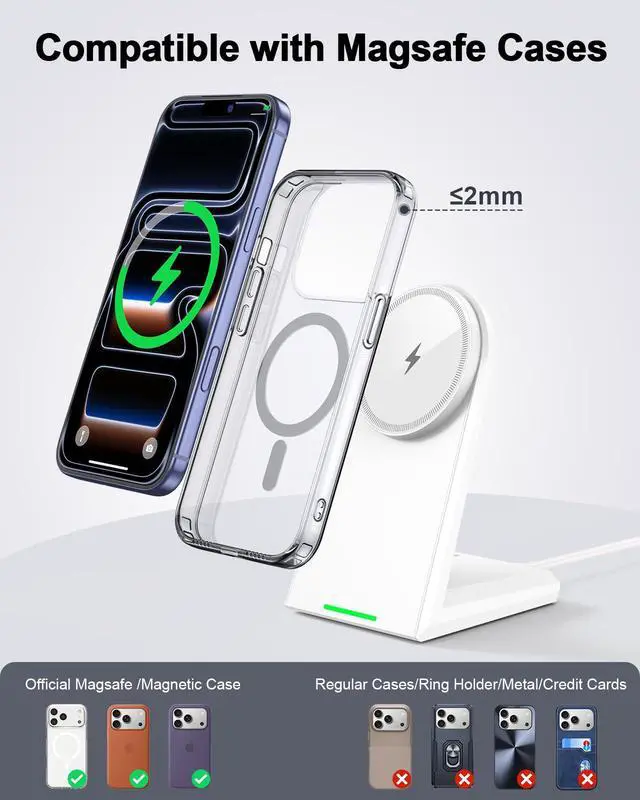Alt view image 3 of 7 - 25W Wireless Charger Stand for iPhone 17/16/15 with Auto-Dimming LED