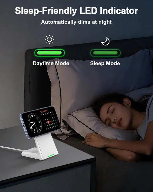 Alt view image 4 of 7 - 25W Wireless Charger Stand for iPhone 17/16/15 with Auto-Dimming LED