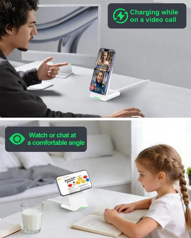 Alt view image 5 of 7 - 25W Wireless Charger Stand for iPhone 17/16/15 with Auto-Dimming LED