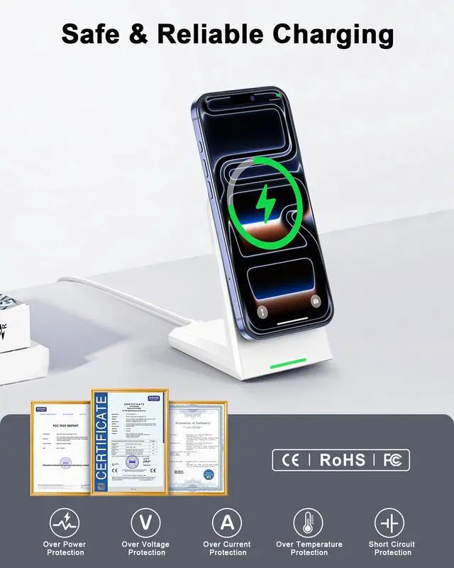 Alt view image 6 of 7 - 25W Wireless Charger Stand for iPhone 17/16/15 with Auto-Dimming LED