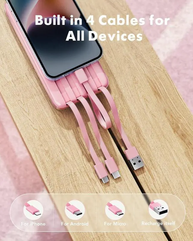Alt view image 2 of 7 - Portable Charger with Built-in Cables X 4, Portable Phone Charger