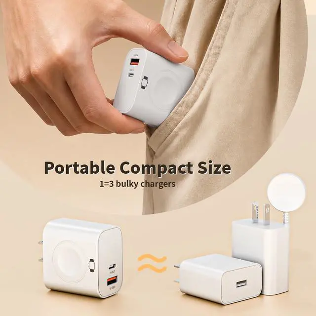 Alt view image 2 of 4 - 3-in-1 Charging Blocks for Apple Watch,23W Dual Port Compact Charger Block
