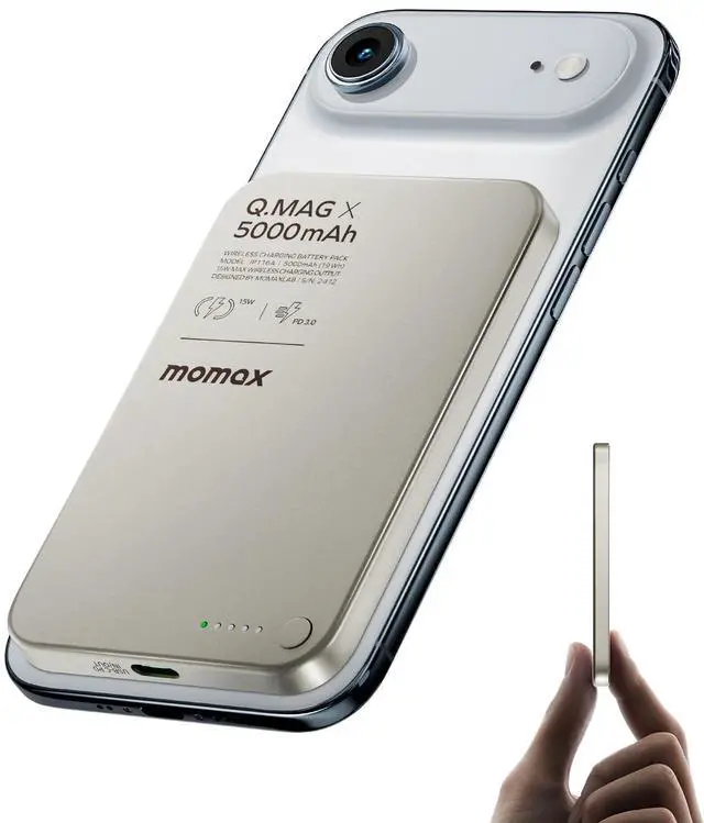 Main image of Magnetic Wireless Power Bank 5000mAh, Ultra-Slim 0.3" MagSafe-Compatible Portable Charger, 20W USB-C PD Fast Charging, for iPhone 17/16/15/14/13/12 Series, Samsung Galaxy & Google Pixel