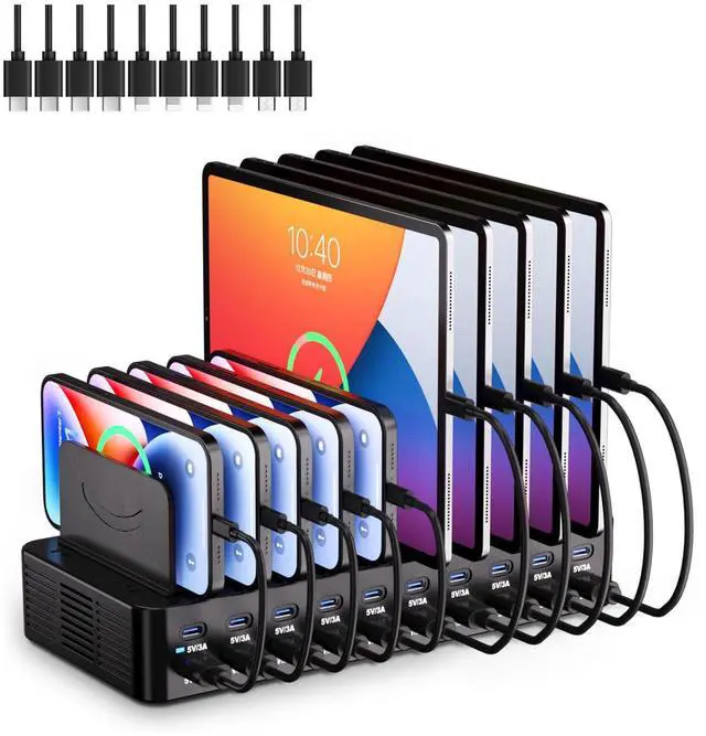 Main image of 20-Port 270W Charging Station for Multiple Devices with 10 Charging Cables