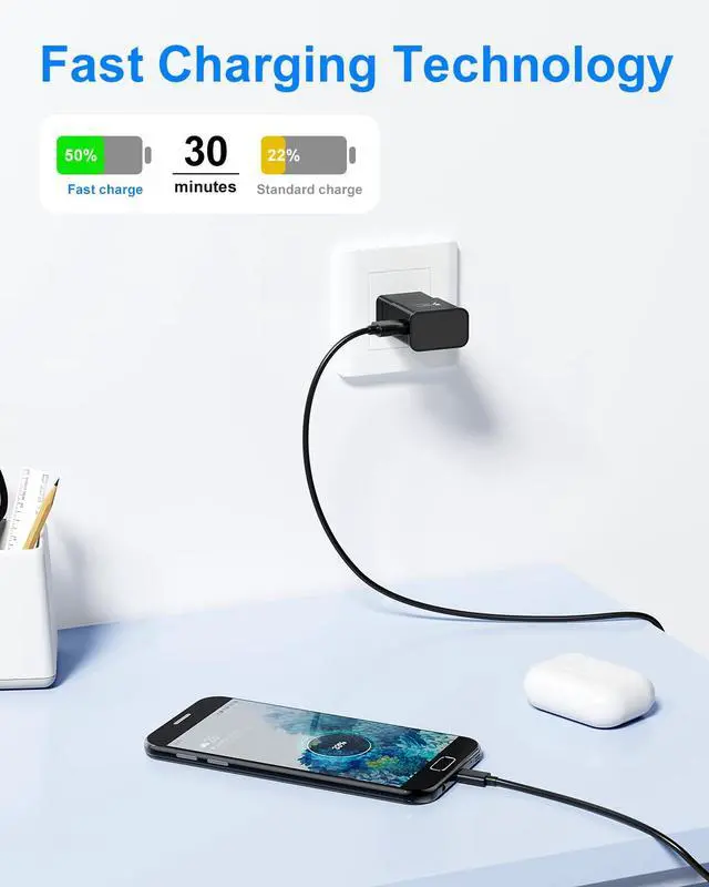 Alt view image 2 of 7 - Samsung Charger, 3 Pack Type C Charger Fast Charging, Android Phone Wall Plug with 6FT Cable, USB C Charger Block for Samsung Galaxy S8/S9/S10 Plus Active S10e/S20/S21 Series, Note 8/9, A51/A52/A5