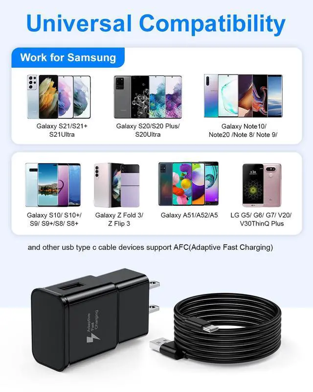 Alt view image 4 of 7 - Samsung Charger, 3 Pack Type C Charger Fast Charging, Android Phone Wall Plug with 6FT Cable, USB C Charger Block for Samsung Galaxy S8/S9/S10 Plus Active S10e/S20/S21 Series, Note 8/9, A51/A52/A5