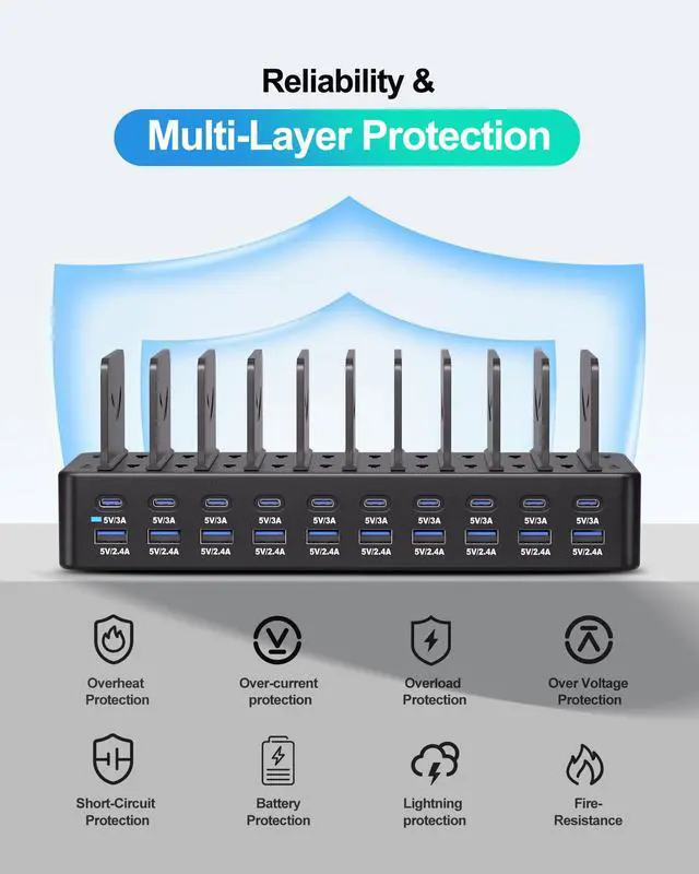 Alt view image 3 of 7 - 20-Port 270W Charging Station for Multiple Devices with 10 Charging Cables