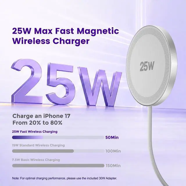 Alt view image 2 of 7 - MagSafe 25W Wireless Charger for Apple Magnetic Fast Charging Pad