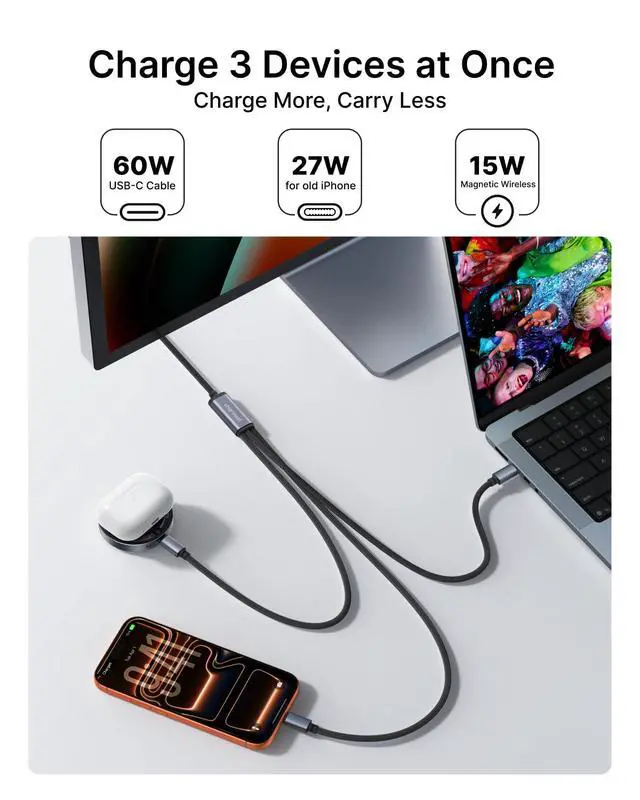 Alt view image 2 of 7 - 5-in-1 Charging Cable with Magnetic Wireless Charger