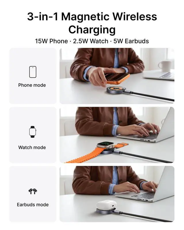 Alt view image 3 of 7 - 5-in-1 Charging Cable with Magnetic Wireless Charger