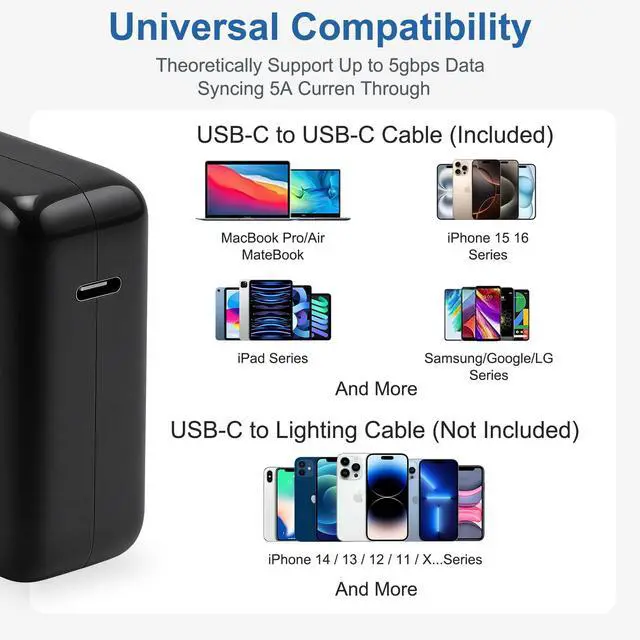 Alt view image 5 of 7 - 10FT Mac Book Pro Air Charger, Long Type C Charging Cable with 96W 87W 61W USB Type C(USB-C) Fast Power Adapter, Compatible with MacBook Air Pro and All USB-C Devices, Black