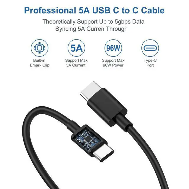 Alt view image 6 of 7 - 10FT Mac Book Pro Air Charger, Long Type C Charging Cable with 96W 87W 61W USB Type C(USB-C) Fast Power Adapter, Compatible with MacBook Air Pro and All USB-C Devices, Black
