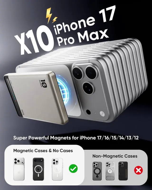 Alt view image 3 of 7 - for Magsafe Portable Charger, 10000mAh Ultra-Slim Wireless Magnetic Power Bank with USB C 20W Fast Charging, Travel Essential for Magsafe Battery Pack Compatible with 17/16/15/14/13/12 Series
