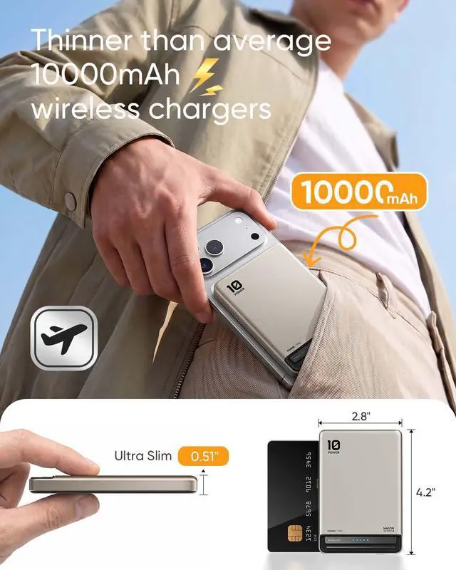 Alt view image 4 of 7 - for Magsafe Portable Charger, 10000mAh Ultra-Slim Wireless Magnetic Power Bank with USB C 20W Fast Charging, Travel Essential for Magsafe Battery Pack Compatible with 17/16/15/14/13/12 Series