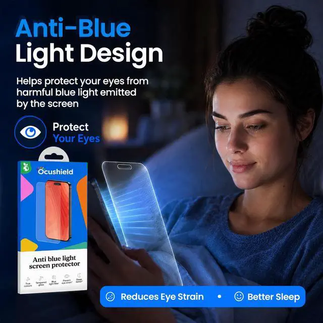 Alt view image 5 of 7 - Anti Blue Light Tempered Glass Screen Protector of for iPhone 15 Pro (6.1") Blocks Blue Light, Prevents Eye Strain & Helps You Sleep Better, 9H Hardness & Case Friendly
