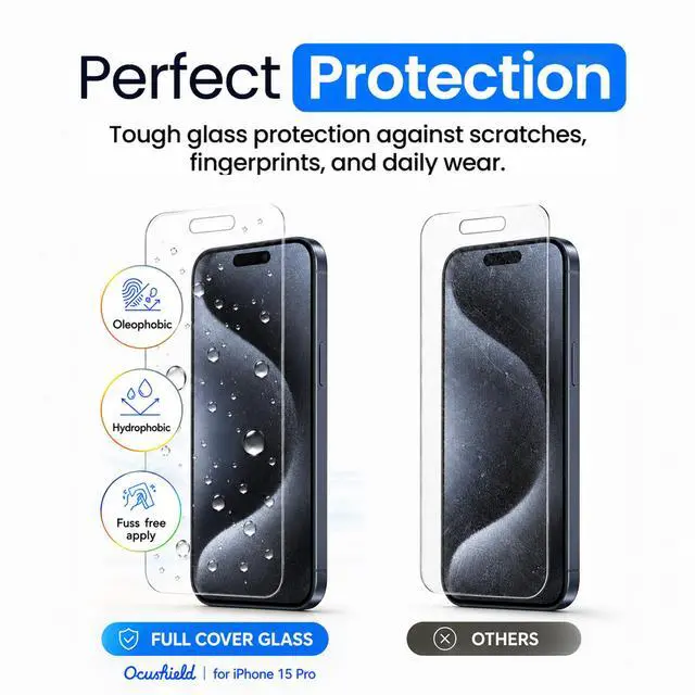 Alt view image 6 of 7 - Anti Blue Light Tempered Glass Screen Protector of for iPhone 15 Pro (6.1") Blocks Blue Light, Prevents Eye Strain & Helps You Sleep Better, 9H Hardness & Case Friendly