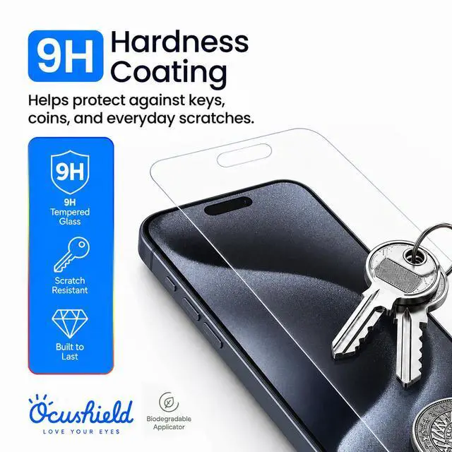 Alt view image 7 of 7 - Anti Blue Light Tempered Glass Screen Protector of for iPhone 15 Pro (6.1") Blocks Blue Light, Prevents Eye Strain & Helps You Sleep Better, 9H Hardness & Case Friendly