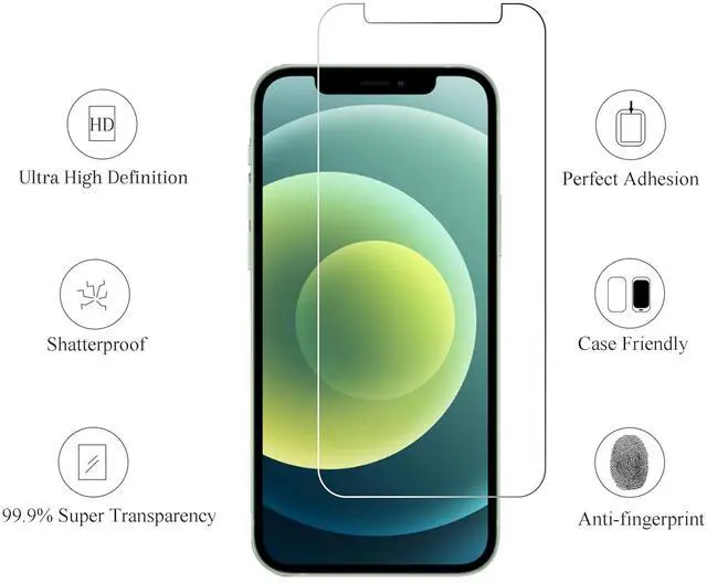 Alt view image 2 of 6 - 3 Pack Screen Protector for iPhone 12 / iPhone 12 Pro, Tempered Glass