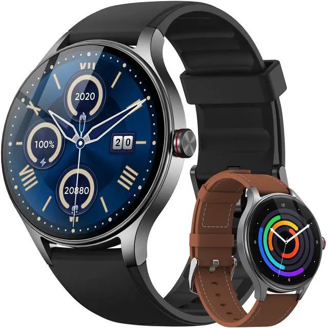 Main image of Smart Watch for Men Android & iPhone (2 Bands Jet Black)