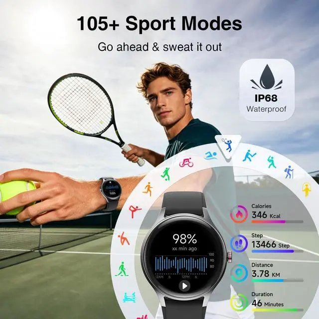 Alt view image 4 of 7 - Smart Watch for Men Android & iPhone (2 Bands Jet Black)