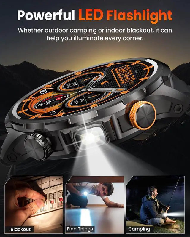 Alt view image 5 of 7 - Smart Watches for Men,1.91''Military Smart Watch with 100+ Sport Modes/Blood Pressure/Heart Rate/Sleep, Fitness Tracker for Android and iPhone, Waterproof Watches for Men(Black)