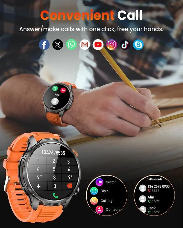 Alt view image 7 of 7 - Smart Watches for Men,1.91''Military Smart Watch with 100+ Sport Modes/Blood Pressure/Heart Rate/Sleep, Fitness Tracker for Android and iPhone, Waterproof Watches for Men(Black)