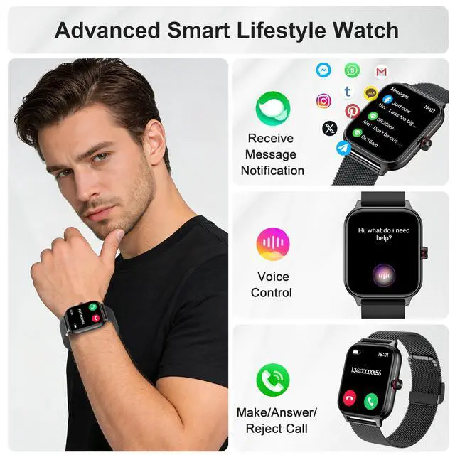 Alt view image 2 of 7 - Smart Watch for Women & Men, 2026 New 1.96" Reloj Inteligente Para Mujer Answer/Make Calls, Blood Pressure, HR, Sleep Monitor, 110+ Sport Modes, Voice Assistant Fitness Watch for iOS Android Phone