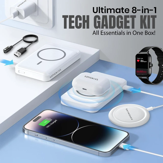 Alt view image 2 of 7 - 6 in 1 Accessories Gift Set Power Bank 5000 Smart Watch TWS Earphones Accessories Birthday Gifts Boyfriend Tech Gadgets Regalos para Hombre Travel Men Women Him Her