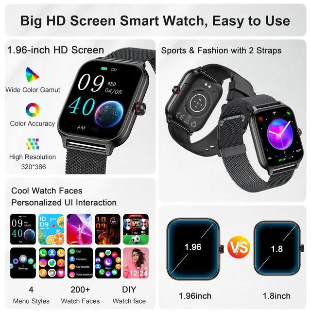 Alt view image 3 of 7 - Smart Watch for Women & Men, 2026 New 1.96" Reloj Inteligente Para Mujer Answer/Make Calls, Blood Pressure, HR, Sleep Monitor, 110+ Sport Modes, Voice Assistant Fitness Watch for iOS Android Phone