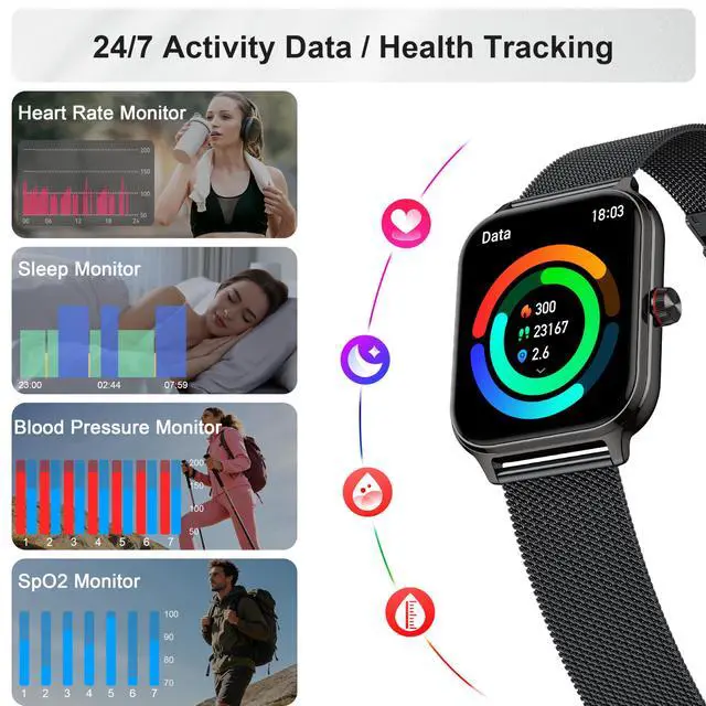 Alt view image 4 of 7 - Smart Watch for Women & Men, 2026 New 1.96" Reloj Inteligente Para Mujer Answer/Make Calls, Blood Pressure, HR, Sleep Monitor, 110+ Sport Modes, Voice Assistant Fitness Watch for iOS Android Phone
