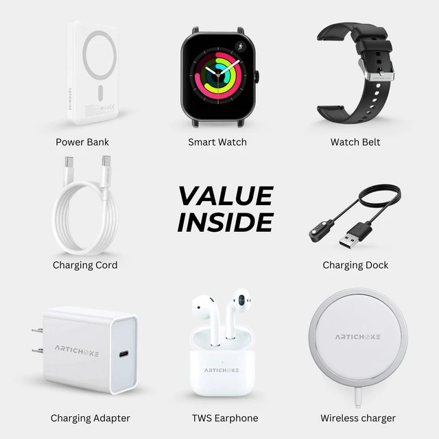 Alt view image 5 of 7 - 6 in 1 Accessories Gift Set Power Bank 5000 Smart Watch TWS Earphones Accessories Birthday Gifts Boyfriend Tech Gadgets Regalos para Hombre Travel Men Women Him Her