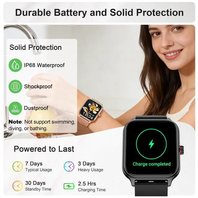 Alt view image 6 of 7 - Smart Watch for Women & Men, 2026 New 1.96" Reloj Inteligente Para Mujer Answer/Make Calls, Blood Pressure, HR, Sleep Monitor, 110+ Sport Modes, Voice Assistant Fitness Watch for iOS Android Phone