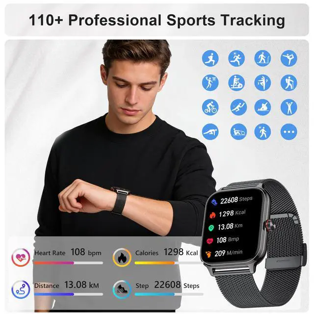 Alt view image 5 of 7 - Smart Watch for Women & Men, 2026 New 1.96" Reloj Inteligente Para Mujer Answer/Make Calls, Blood Pressure, HR, Sleep Monitor, 110+ Sport Modes, Voice Assistant Fitness Watch for iOS Android Phone