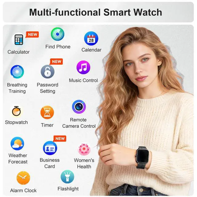 Alt view image 7 of 7 - Smart Watch for Women & Men, 2026 New 1.96" Reloj Inteligente Para Mujer Answer/Make Calls, Blood Pressure, HR, Sleep Monitor, 110+ Sport Modes, Voice Assistant Fitness Watch for iOS Android Phone