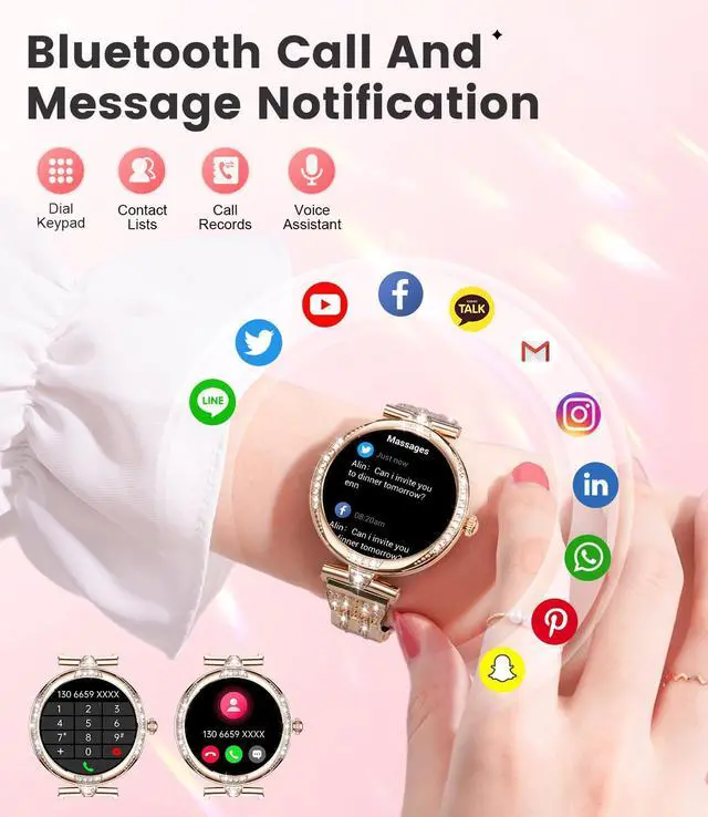 Alt view image 2 of 7 - Smart Watches for Women (Answer/Make Call) with Diamonds1.19 Smartwatch with Heart Rate/SpO2/Sleep Monitor,IP68 Waterproof Fitness Tracker 111 Sport Modes Pedometer for Android iOS,Gold