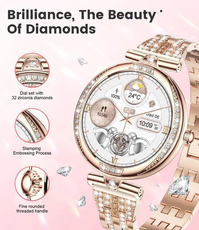 Alt view image 7 of 7 - Smart Watches for Women (Answer/Make Call) with Diamonds1.19 Smartwatch with Heart Rate/SpO2/Sleep Monitor,IP68 Waterproof Fitness Tracker 111 Sport Modes Pedometer for Android iOS,Gold