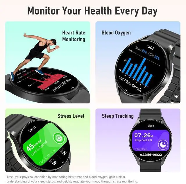 Alt view image 4 of 7 - Smart Watch for Men Women Android/iOS - 1.39" HD GPS Fitness Tracker