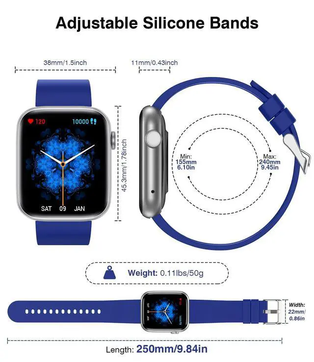 Alt view image 4 of 7 - Smart Watches for Men Women Blood Pressure, 1.9'' HD Full Touch Screen Fitness Tracker, IP67 Waterproof Smartwatch with Heart Rate, Blood Oxygen for Android and iPhone