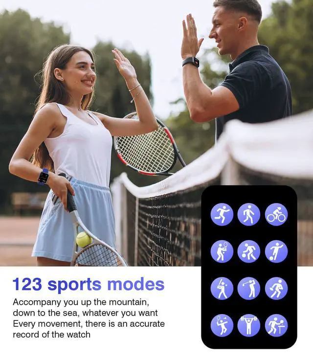 Alt view image 6 of 7 - Smart Watches for Men Women Blood Pressure, 1.9'' HD Full Touch Screen Fitness Tracker, IP67 Waterproof Smartwatch with Heart Rate, Blood Oxygen for Android and iPhone