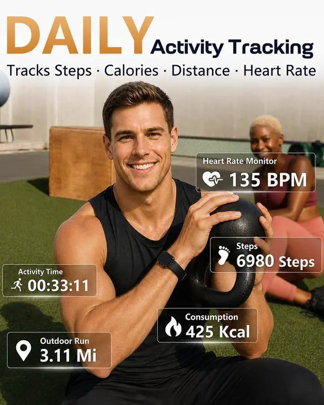 Alt view image 5 of 7 - Health Fitness Tracker, 24/7 Heart Rate Monitor with Blood Pressure, Blood Oxygen, Sleep Tracking, IP68 Waterproof Activity Trackers with Step Counter, Compatible with iOS Android