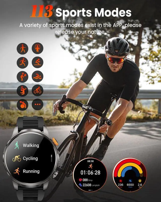 Alt view image 7 of 7 - Smart Watches for Men, Military Smart Watch with 100 Days Battery/Flashlight/Heart Rate/Sleep/SpO2 Monitor/Call/110+ Sports Mode, 5 ATM Rugged Men's Fitness Tracker Watch for Android iPhone Compatible