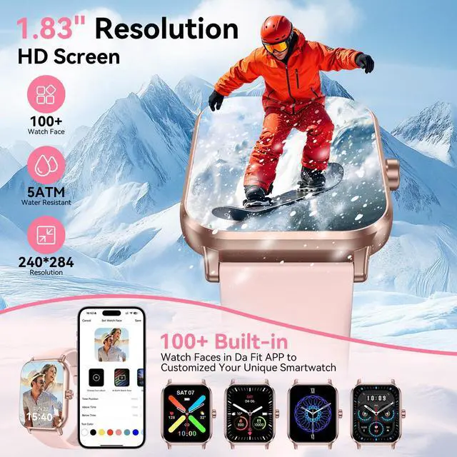 Alt view image 2 of 7 - Smart Watch for Men Women, 1.83" HD Touch Screen Smartwatch with Bluetooth Call, 5 ATM Waterproof, 130+ Sport Modes Fitness Tracker Heart Rate Sleep Monitor Pedometer, Compatible with Android iPhone