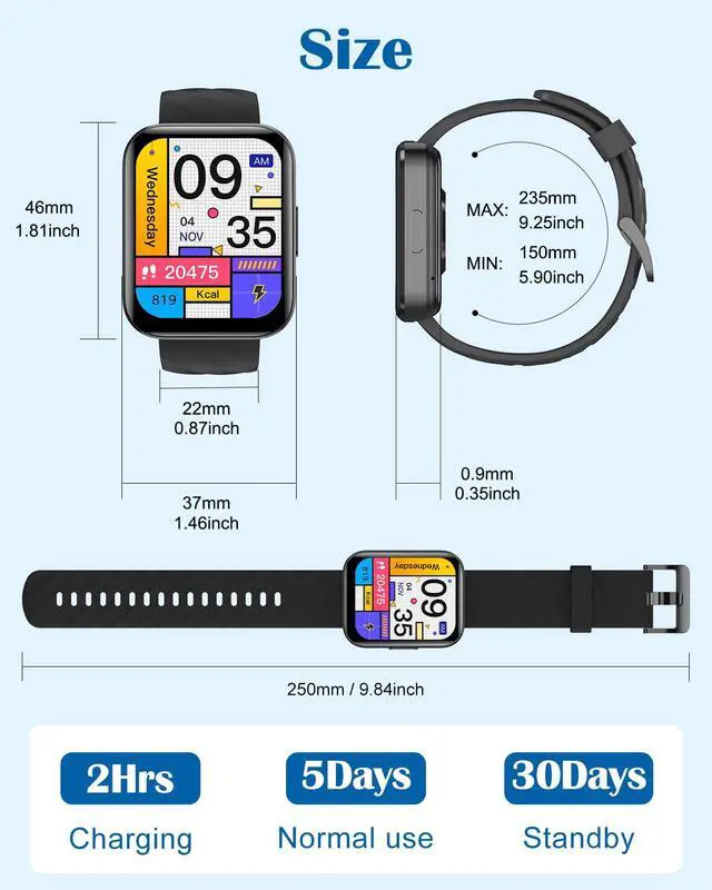 Alt view image 7 of 7 - Smart Watches for Men Women, Bluetooth Calls, Fitness Tracker Black