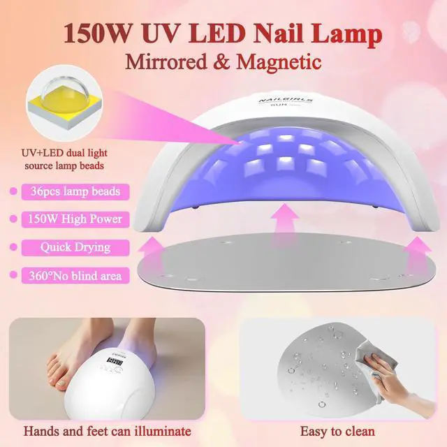 Alt view image 5 of 7 - 150W UV LED Nail Lamp with Auto Sensor - Fast Curing Gel Polish Acrylic Nail Dryer, UV Nail Light 4 Timer Settings, 36 LED Beads and Automatic Sensor for Home Salon Use