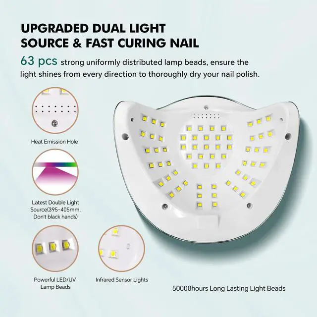 Alt view image 4 of 7 - UV Light for Gel Nails 288W UV Nail Lamp with 63 LED Beads for Gel Polish with LCD Display Auto Sensor and 4 Timer Settings Professional Nail lamp