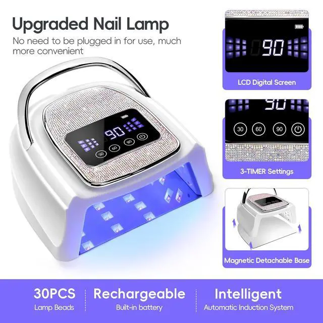 Alt view image 2 of 7 - U V Nail Lamp Cordless Rechargeable U V Light for Gel Nails Prossional Automatic Sensor 3 Timer Quick Drying Glitter Nail Dryer Gifts for Women