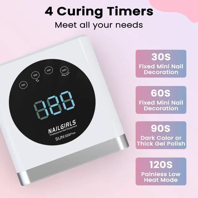 Alt view image 3 of 7 - Professional UV Nail Lamp, Large Space for Long Nails, Fast Curing Gel Polish Light, Touch Screen, 4 Timer 30/60/90/120s, Infrared Sensor, Salon and Home Use, Gift for Women, Manicurist