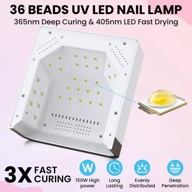 Alt view image 2 of 7 - Professional UV Nail Lamp, Large Space for Long Nails, Fast Curing Gel Polish Light, Touch Screen, 4 Timer 30/60/90/120s, Infrared Sensor, Salon and Home Use, Gift for Women, Manicurist