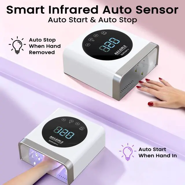 Alt view image 4 of 7 - Professional UV Nail Lamp, Large Space for Long Nails, Fast Curing Gel Polish Light, Touch Screen, 4 Timer 30/60/90/120s, Infrared Sensor, Salon and Home Use, Gift for Women, Manicurist